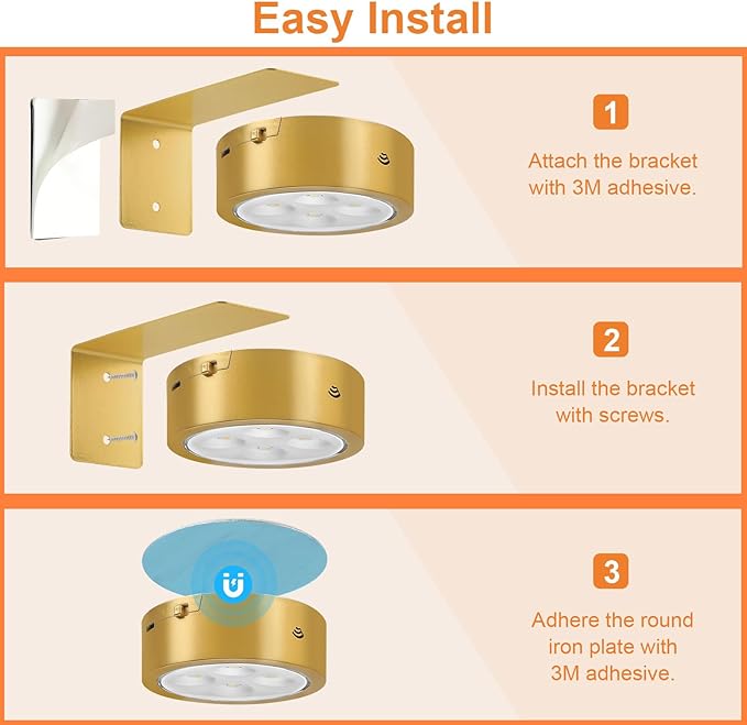 6Pcs Rechargeable Picture Lights,Battery Operated Wall Lights for Pictures with Remote Dimmable and Timer, 3 Lighting Modes Wireless Art Display Light for Picture Frame Paintings-Gold