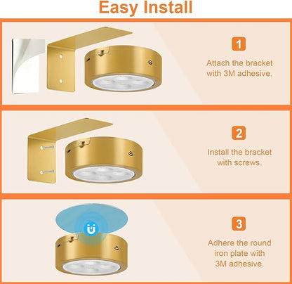 6Pcs Rechargeable Picture Lights,Battery Operated Wall Lights for Pictures with Remote Dimmable and Timer, 3 Lighting Modes Wireless Art Display Light for Picture Frame Paintings-Gold