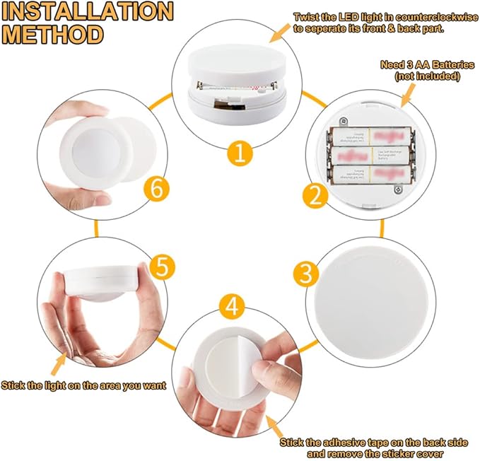 Wireless 16 Color Changing LED Puck Light 6 Pack LED Under Cabinet Lighting Closet Light Battery Powered Night Lights with Remote Control Dimmer & Timing Function