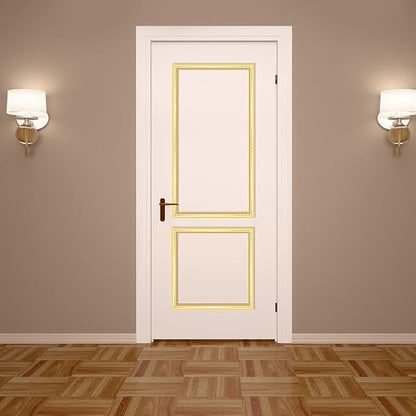 3 Set Gold White Peel and Stick Wall Molding Kit 6 Frame Premade Wainscoting Accent Panel Ready to Assemble 3D Wall Panels Trim for Interior Mirror Home Molding Decor, 54 x 24 Inch