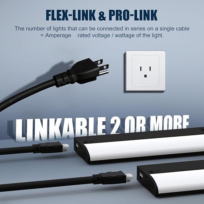 24 Inch LED Under Cabinet Light, Plug in Kitchen Lighting, 3CCT Selectable (3000K/4000K/5000K), CRI94 High Color Accuracy, Linkable, Slim Design Dimmable, Black