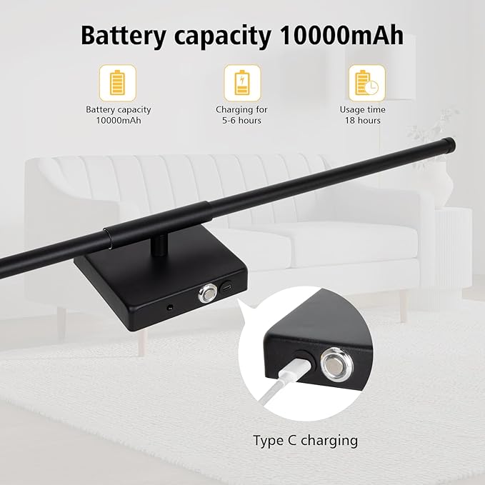 Battery Operated Wall Sconce Set of 2, Wall Sconces 3000K-6000K Dimmable Rechargeable Wall Sconce with Remote Control, 350°Rotate LED Wireless Wall Lights for Living Room, Hallway, Bedroom(Black)