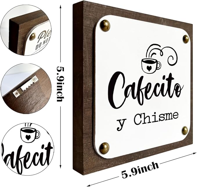 Cafecito Y Chisme Sign, Spanish Coffee Sign, Wooden Box Signs Decors Art, Coffee Table Art, Spanish Home Kitchen Decoration for Coffees Lovers, Coffees Station Decors