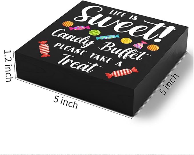Funny Christmas Candy Buffet Wooden Box Sign Plaque Life is Sweet Candy Buffet Please Take a Treat Wood Box Sign Rustic Art Home Shelf Desk Decor 5 X 5 Inches