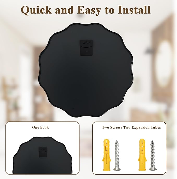 VooBang Black Scalloped Circle Mirror, 24