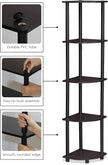 Furinno TURN-N-TUBE Corner Shelf, 5-Tier Corner Bookshelf, Open Storage Shelves, for Organization and Storage, Living Room, Home Office, Garage, Bedroom, Dark Walnut