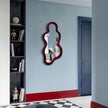 Mirror Wall Decor for Vintage Living Room Bedroom, 13.8x29.7 Asymmetrical Decorative Mirror for Entryway Porch Staircase, Retro Modern Hanging Wall Art Gift for Christmas Wedding (Wine Red)