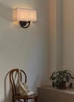 Yosoan 2-Light Linen Fabric Cloth Boho Wall Sconce Stairwell Fixture Light, Indoor Hardwired Vanity Dual Vintage Black Metal Base Wall Mount Lighting Square Fabric Shade for Bedside Hallway Kitchen