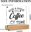 Coffee Desk Decor Sign, Coffee Time Acrylic Sign With Wooden Stand For Farmhouse Home Kitchen Table, Coffee Sign for Farmhouse Home Kitchen Bar Shelf Table, Gifts for Family Friend Coworker