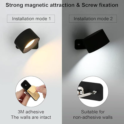 Lightess Rechargeable Wall Lights with Remote, 5000mAh Battery Operated Wall Sconce Set of 2, 19 Colors Dimmable Wall Mount Light, 360° Rotation Cordless Wall Lamps for Bedroom Bedside Hallway, Black