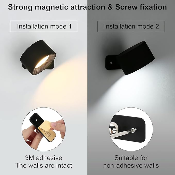 Lightess Rechargeable Wall Lights with Remote, 5000mAh Battery Operated Wall Sconce Set of 2, 19 Colors Dimmable Wall Mount Light, 360° Rotation Cordless Wall Lamps for Bedroom Bedside Hallway, Black