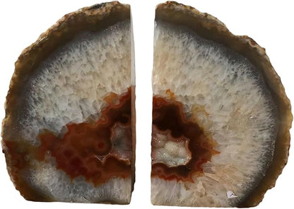 JIC Gem 1 Pair(4 to 6 Lbs) Natural Agate Bookends Decorative geode Book Ends for Heavy Books with Rubber Bumpers for Shelves and Office Decoration