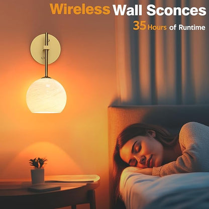 MOITA Wall Sconces Set of Two, Wireless Battery Operated Wall Decor with Remote, Sconces Wall Lighting with Glass Shade, Upward and Downward Installation, 12 RGB Colors and 3 CCT Options