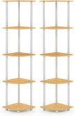 Furinno Turn-N-Tube Corner Shelf Set of 2, 5-Tier Corner Bookshelf, Open Storage Shelves, for Organization and Storage, Living Room, Home Office, Garage, Beech