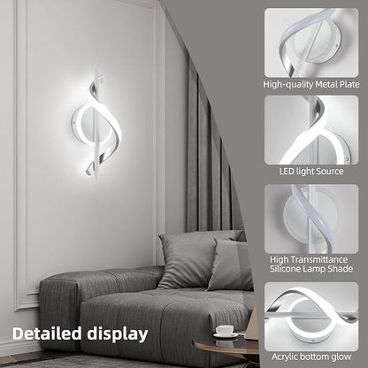 LED Wall Sconces Indoor, 12W LED Wall Lights, Modern Spiral Wall Lamp, 6000K Cold White Wall Mount Light Fixture for Stairs Living Room Bedroom Aisle Hallway (Cool White, White)