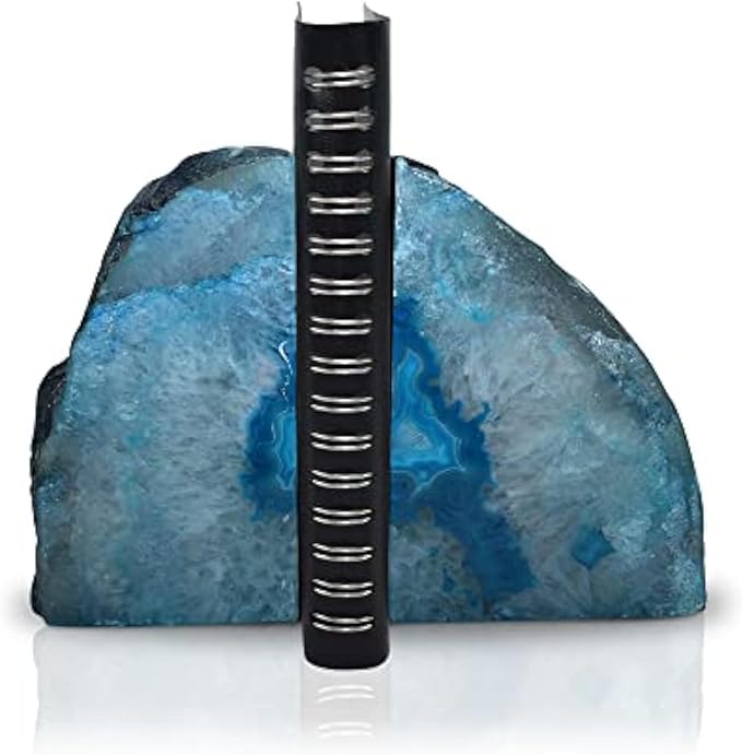 Nature's Decorations Agate Bookends - A Quality Teal Geode with Non-Skid Rubber Bumpers for Shelves, Office, Home Decor - Heavy Duty Cool Crystal Stone (3-4 LB)
