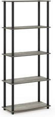 Furinno TURN-N-TUBE Storage Shelves, 5-Tier Book Shelf, Corner Shelf, Toolless Open Shelves, for Organization and Storage, Living Room, Garage, Home Office, French Oak