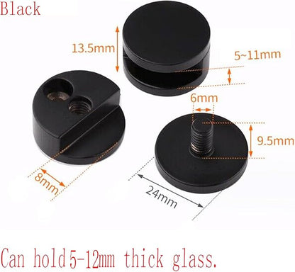 Mirror Clips, Thickened Brass Mirror Floating Glass Clip - Round Wall Mounted Mirrors Bracket/Clip -Bathroom Mirrors Supporting Sheet Mirror Fixed Fitting Black - (4 Pcs)
