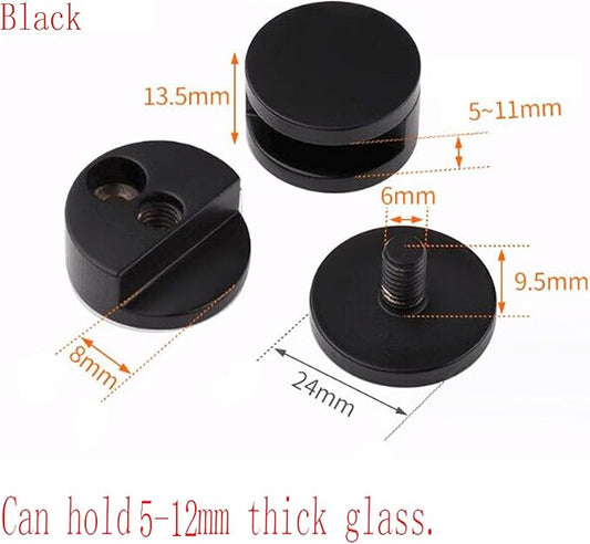 Mirror Clips, Thickened Brass Mirror Floating Glass Clip - Round Wall Mounted Mirrors Bracket/Clip -Bathroom Mirrors Supporting Sheet Mirror Fixed Fitting Black - (4 Pcs)