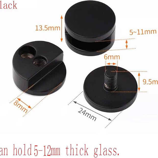 Mirror Clips, Thickened Brass Mirror Floating Glass Clip - Round Wall Mounted Mirrors Bracket/Clip -Bathroom Mirrors Supporting Sheet Mirror Fixed Fitting Black - (4 Pcs)