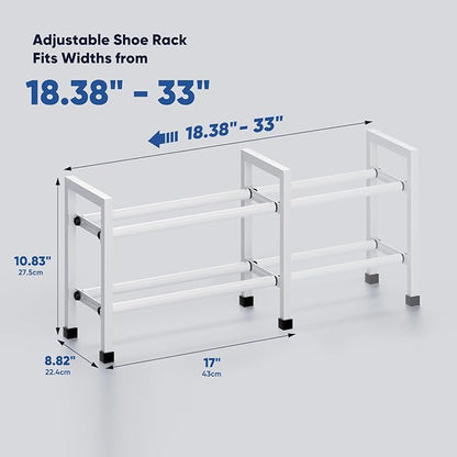 Abiglifty 2-Tier Expandable Shoe Rack,17"-33" Adjustable Shoe Rack for Closet,Metal Shoes Shelves for Front Door Entrance, Garage & Corridor, Free Standing Shoe Holders, Easy to Assemble,White