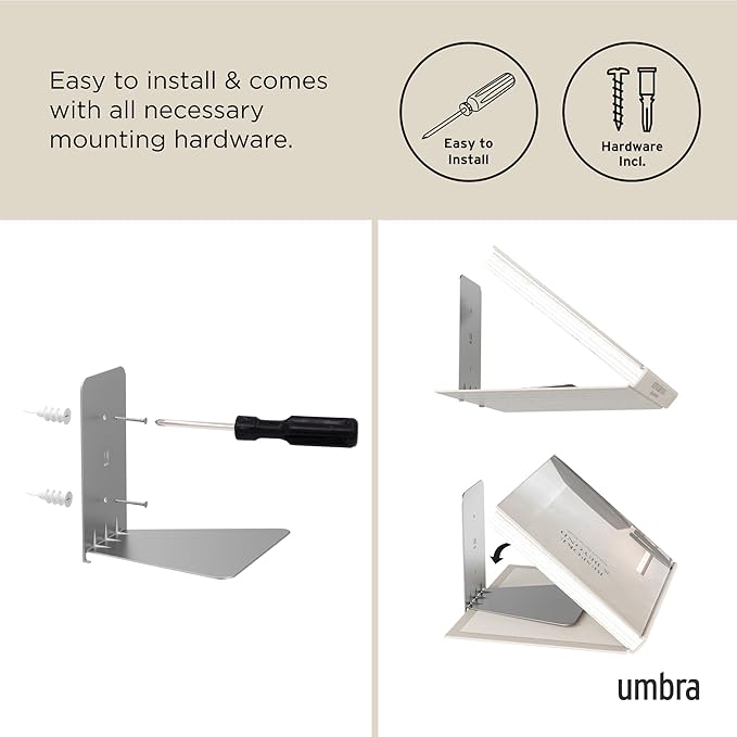 Umbra Conceal, Sturdy Metal Floating Bookshelf for Wall, Silver, Small, Set of 3