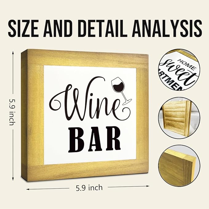 Wine Bar Signs, Box Sign Wood Desk Sign Decors, Wine Bar Decor Set, Decorative Wooden Table Top Decoration, Farmhouse Home Decor for Shelf, Country Style Home Bar Decoration, Coffee Signs A