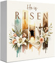 Christian Sign Decor Decorations Religious Jesus Decorations Christian Gifts for Women Home Office Desk Table Shelf Tiered Tray Decor He Is Risen Wooden Sign 5 X 5 Inch