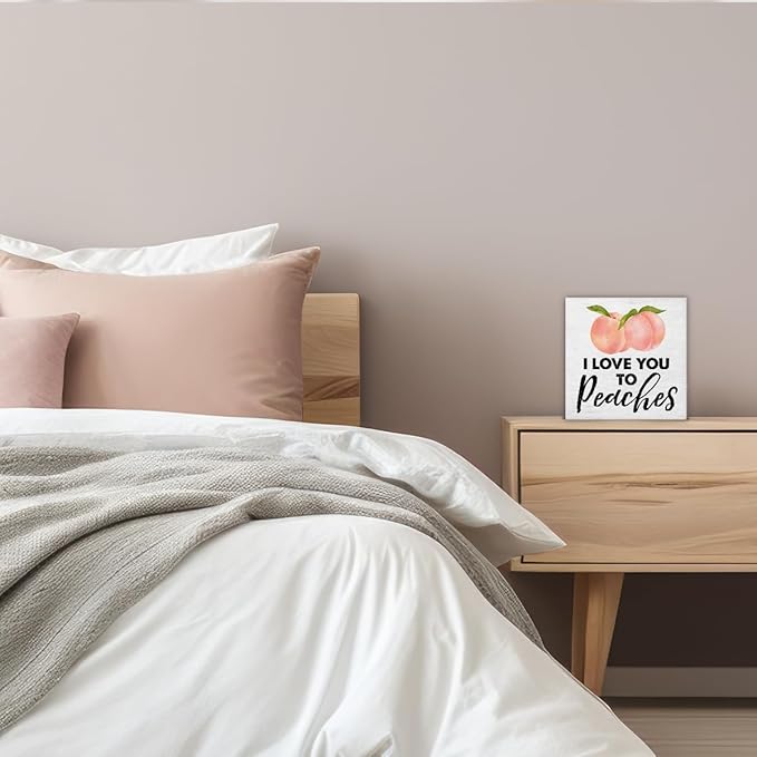 Peach Decor Peach Bathroom Decor Rustic I Love You to Peaches Wooden Sign Peach Decorations for Home Bathroom Restroom Toilet Desk Shelf Table 5 x 5 Inches