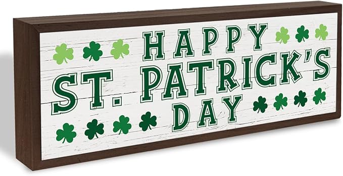 St. Patrick's Day Decor, Shamrock Decoration, Farmhouse Table Shelf Mantel Decors, Decorative Wooden Framed Sign, Irish Home Decor Sign Gift, Happy St. Patrick's Day Gift, 9.5x3.1x1 inches