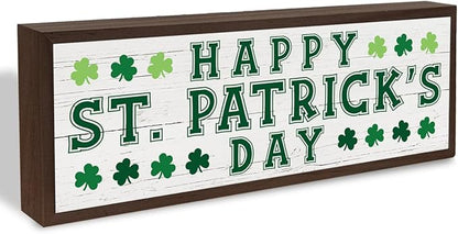St. Patrick's Day Decor, Shamrock Decoration, Farmhouse Table Shelf Mantel Decors, Decorative Wooden Framed Sign, Irish Home Decor Sign Gift, Happy St. Patrick's Day Gift, 9.5x3.1x1 inches