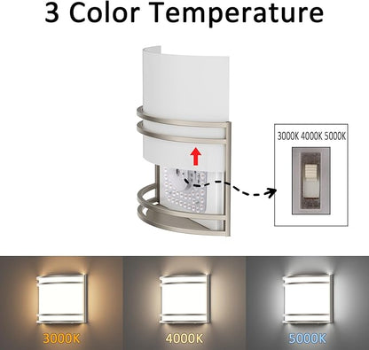 15W LED Indoor Wall Sconce, 3000K/4000K/5000K Color Temperature, Dimmable Modern Indoor Wall Mount Half Cylinder Light Fixture for Hallway Bedroom, Brushed Nickel, 2 Pack