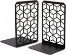 Geomod 3D Cube Black Metal Bookends Decorative for Heavy Books - Sturdy Boho Book Stops - Minimal Book Shelf Stopper - Durable Office Bookends - Weighted Metal Book Holders - 7x4.75 Inches - 1 Pair