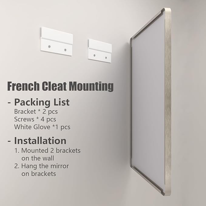 60x28 Matte Bathroom Mirror for Wall, Silver Brushed Framed Bathroom Vanity Mirror, Rectangle Bathroom Nickel Mirror, Rounded Corners, Tempered Glass(Horizontal/Vertical)