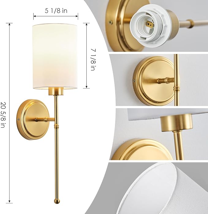 Battery Operated Wall Sconce Set of Two, Gold Wireless Rechargeable Wall Light with Remote Control, Dimmable, Amber/Warm/Natural/Cool White, RGB, Battery Power Sconces for Living Room Bedroom