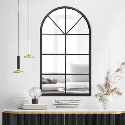 OGCAU Arched Wall Mounted Mirror, 24"x42" Farmhouse Window Mirror with Iron Frame, Wall Decor for Bedroom, Entryway, Living Room (Black)