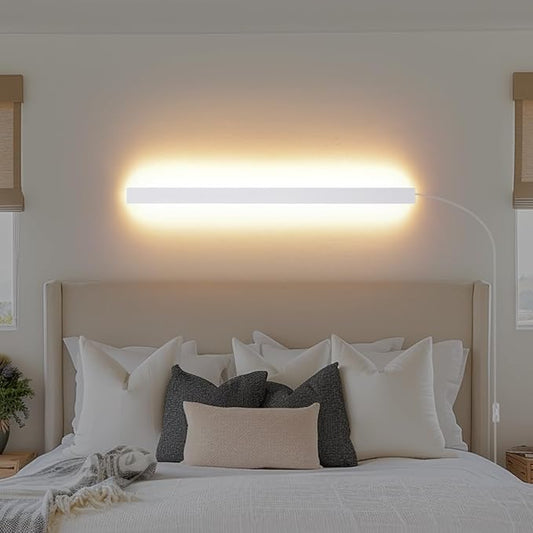 Modern Plug in Wall Lights, 31.4 inch Frosted White LED Long Wall Sconce, 16W Warm White 3000K Acrylic Indoor Wall lamp,with 59" Plug Cable for Bedroom, Living Room, Hallway