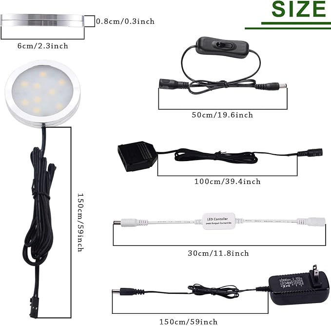 AIBOO Dimmable LED Under Cabinet Puck Lights 3 Lamps Kit with RF Remote Control for Home Kitchen Counter Lighting (Daylight White 6000K)