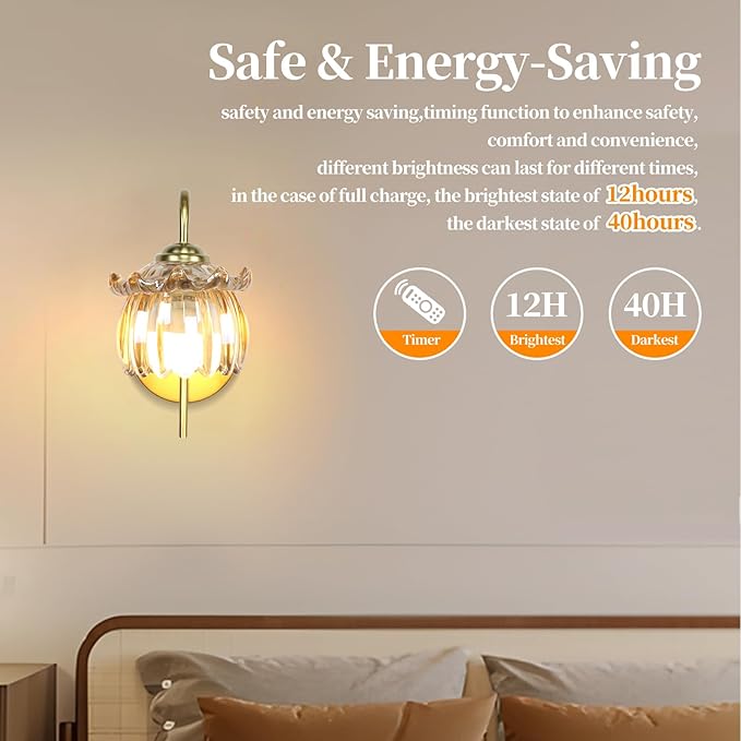 GEEZO Vintage Battery Operated Wall Sconce, with Rechargeable Battery Powered Wall Light with Remote Control for Bedside Bedroom