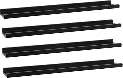 Long Floating Shelves 36 Inches Set of 4,Wood Picture Shelf for Wall with Ledge,Photo Frames Display Shelves Wall Mounted for Living Room Bedroom Kids Nursery,Home Decor (Rustic Black, 36")