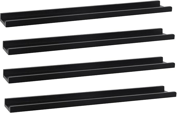 Long Floating Shelves 36 Inches Set of 4,Wood Picture Shelf for Wall with Ledge,Photo Frames Display Shelves Wall Mounted for Living Room Bedroom Kids Nursery,Home Decor (Rustic Black, 36")