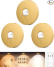Rechargeable Puck Lights With Remote Control, 1500mAh Battery Operated Tap Lights, Dimmer & Timer Under Cabinet, Wireless LED Stick-On for Closet, Bedroom, Kitchen - Gold 3Pcs