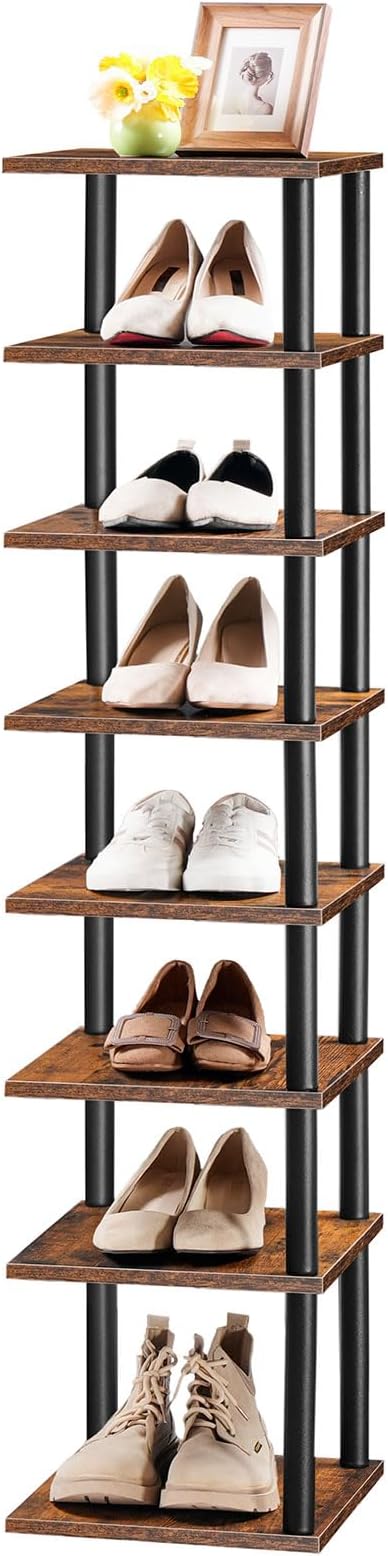 HOOBRO Vertical Shoe Rack, 8-Tier Narrow Shoe Shelf, Shoe Storage Organizer for Small Space, 11