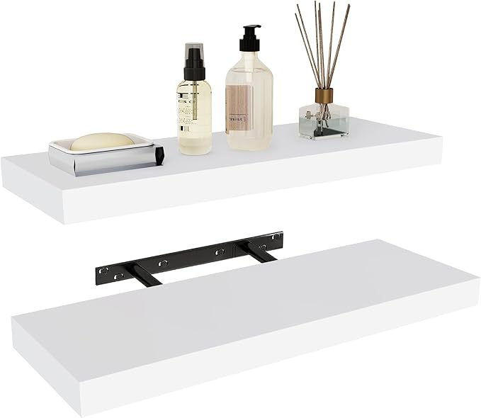 Vervida® White Floating Shelves Bathroom 2 Set of 24 W x 7.9" D Wall Shelves for Kitchen, Bedroom, Storage Shelves for Home Decor, Shelves for Room Invisible Brackets