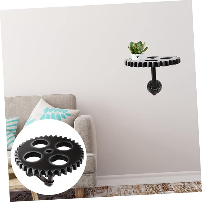 Gear Shaped Wall Floating Shelf 9.44X9.44X6.88In Vintage Industrial Style Wall Mounted Floating Shelf for Plants Books Bathroom Decor