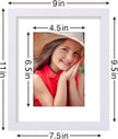 Vittanly 8x10 Picture Frames Set of 9, Shatter Resistant Plexiglass, Display 5x7 Pictures with Mat or 8x10 without Mat, Photo Frames for Wall or Tabletop, Engineered Wood, White