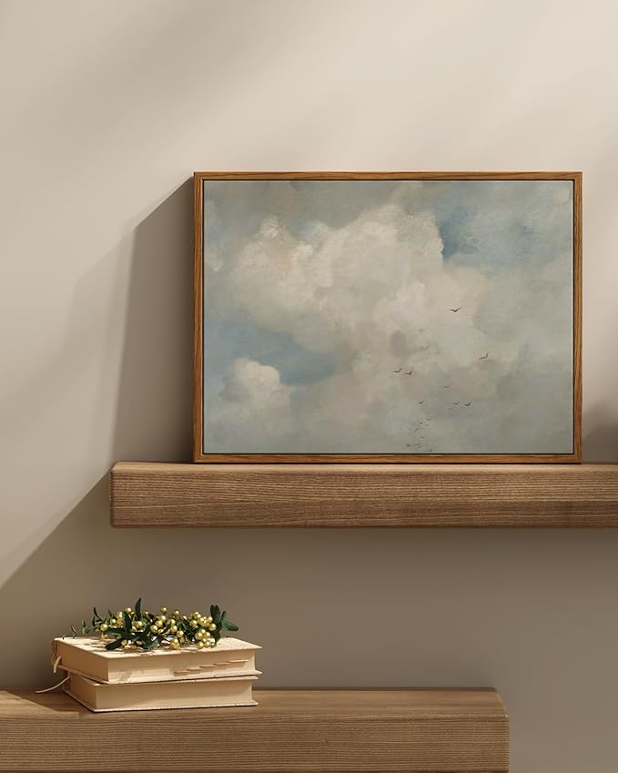 InSimSea Framed Canvas Wall Art Vintage Decor, Home Decor Classical Oil Paintings Sky Cloud Bird Canvas Prints,Retro Landscape Wall Art for Bedroom Living Room Bathroom, 12