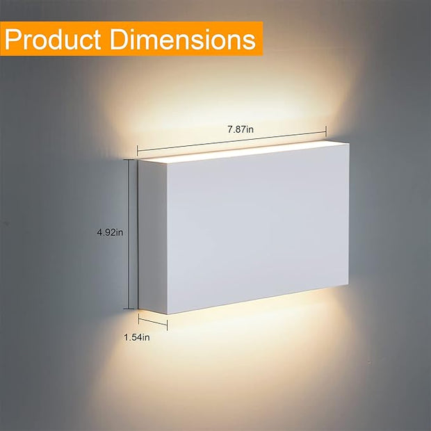 FUDESY LED Wall Sconce, White Plastic Modern Wall Lighting Fixtures, Indoor Outdoor Up and Down Wall Lamp for Living Room Bedroom Hallway Corridors, 3000K, Warm White, 2-Pack