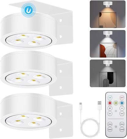 Picture Lights for Wall, 3 Lighting Modes Magnetic Art Display Light,Rechargeable Battery Operated Led Painting Light with Remote Control Dimmable & Timer,3Pack White