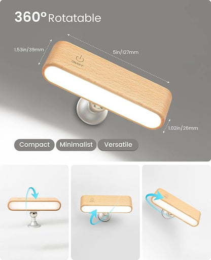 Wood LED Wall Sconce, Magnetic 360° Rotatable Wall Mounted Night Light & Reading Light, Small Rechargeable Battery Powered Bedside Wall Lamp for Bedroom, Living Room, Beech Wood